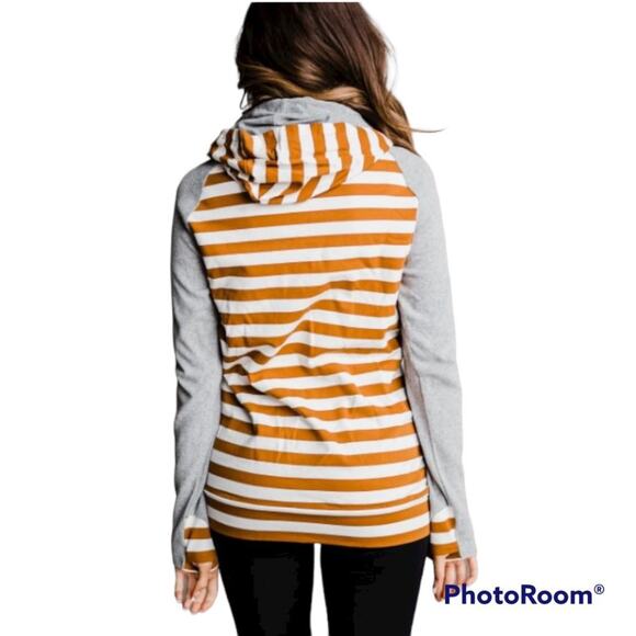 Ampersand Double Hood Hoodie Pullover Striped Sweatshirt Women Medium NWT - Picture 2 of 8